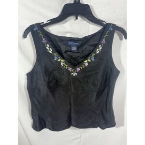 Ann Taylor Black Tank Top With Flower Embroidery Sz‎ 6 Side Zipper Opening